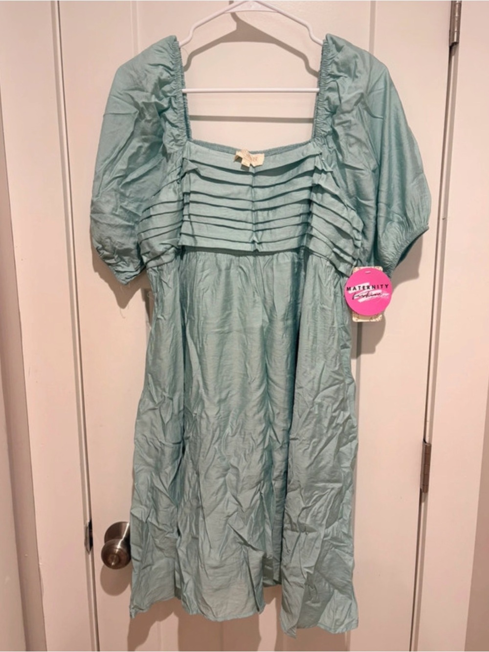 Sweet Wanderer Light Blue Puff-Sleeve Cotton Dress